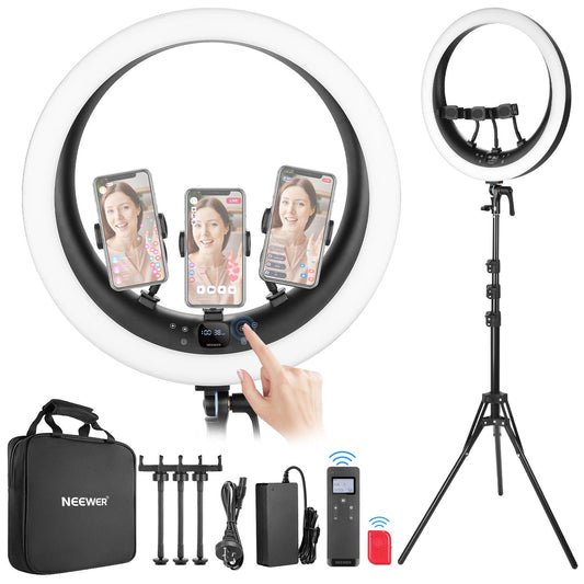 Anneau lumineux LED 19 pouces avec 3 supports de téléphone pour diffusion multi-streaming