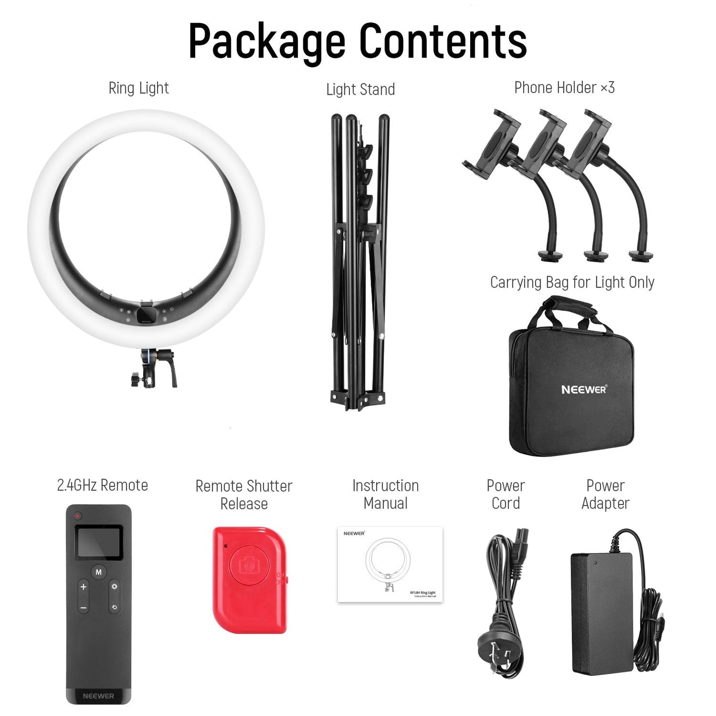 Anneau lumineux LED 19 pouces avec 3 supports de téléphone pour diffusion multi-streaming