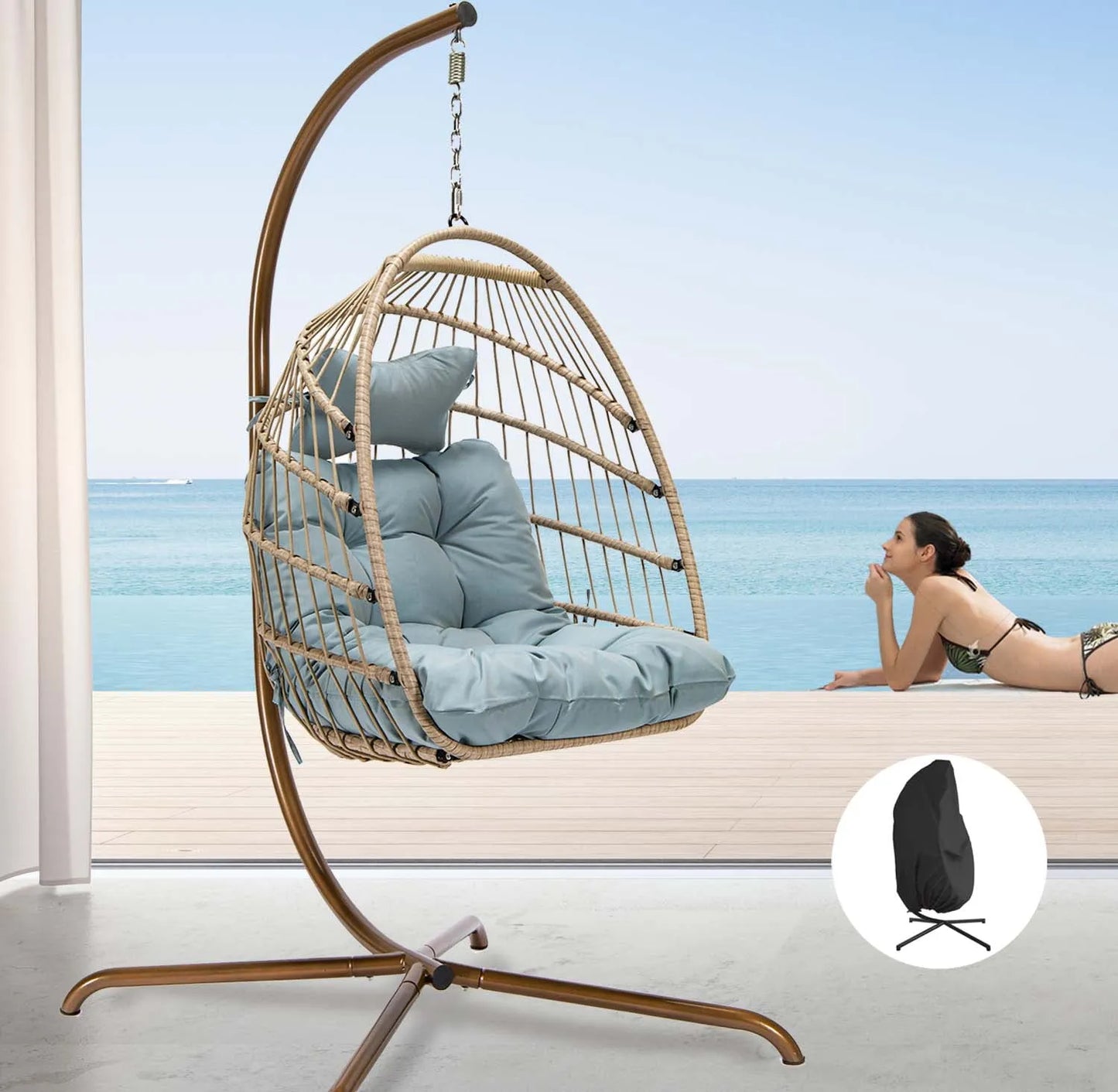 cocon zen™ – Chaise Œuf Suspendue avec Support