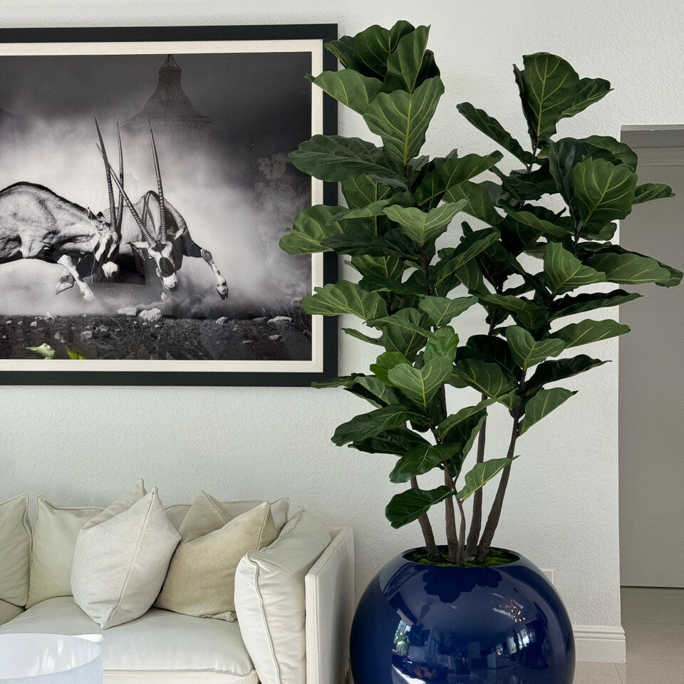 Lyre Luxuriant – Arbre Artisanal en Jardinière Globe Bleu