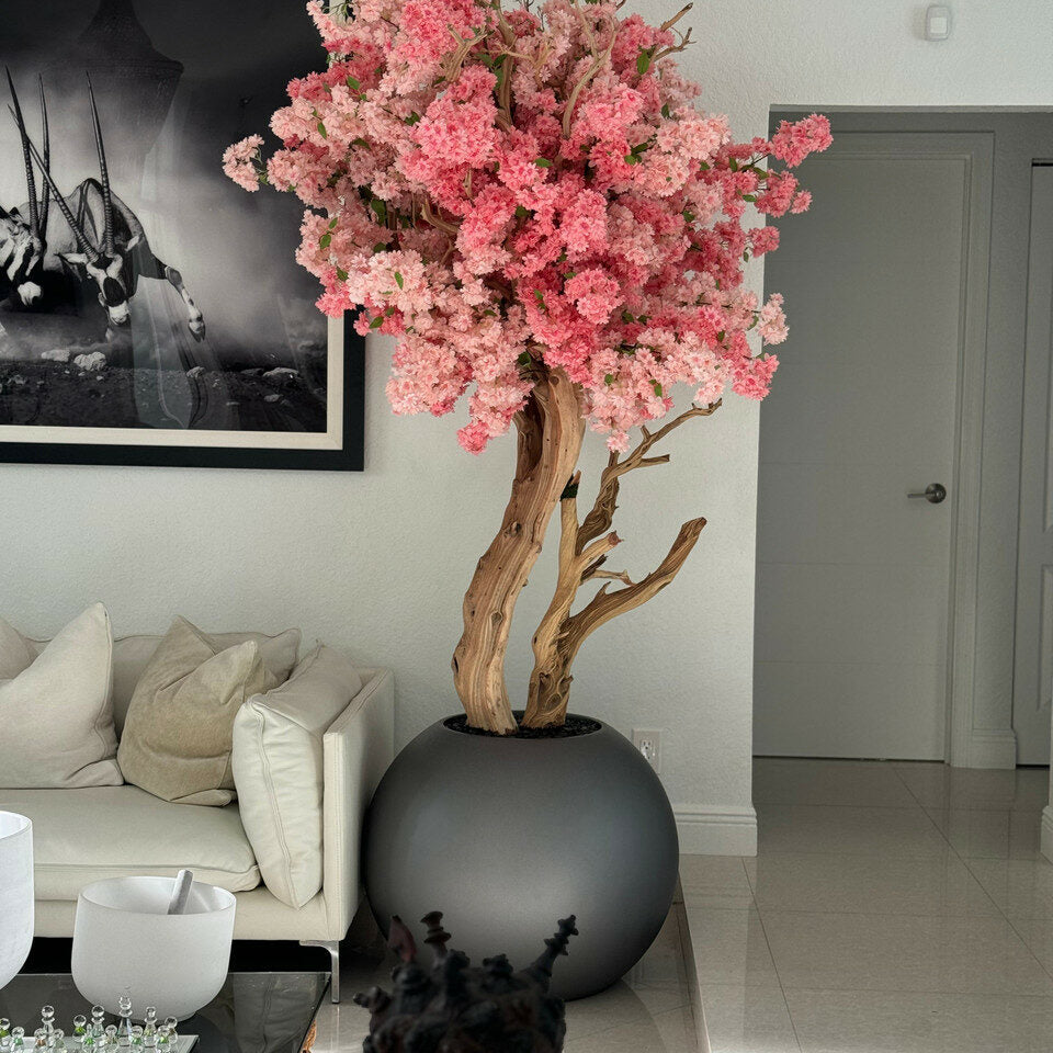Sphère Sakura – Cerisier Artisanal avec Vase Métal Mat 76 cm