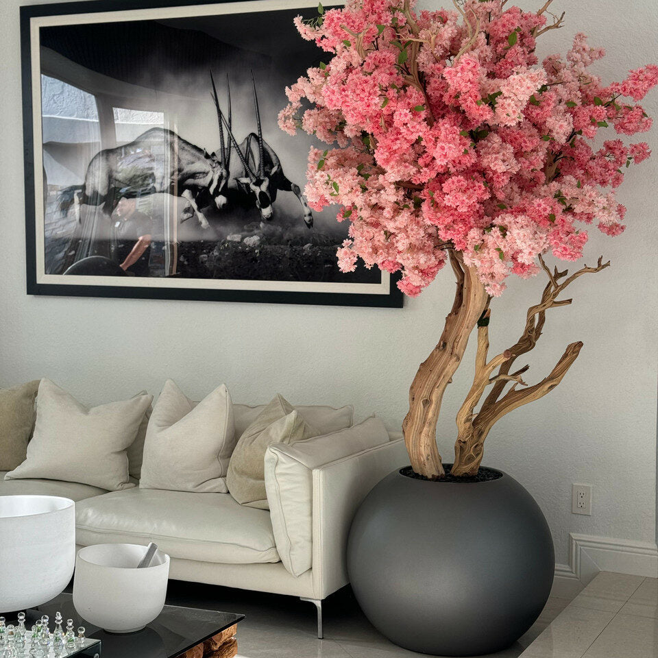 Sphère Sakura – Cerisier Artisanal avec Vase Métal Mat 76 cm