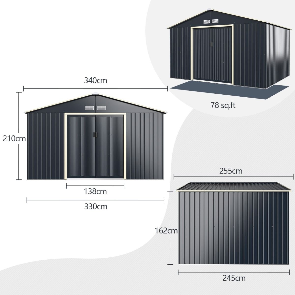 Abri de Jardin Métal 10,85 m²
