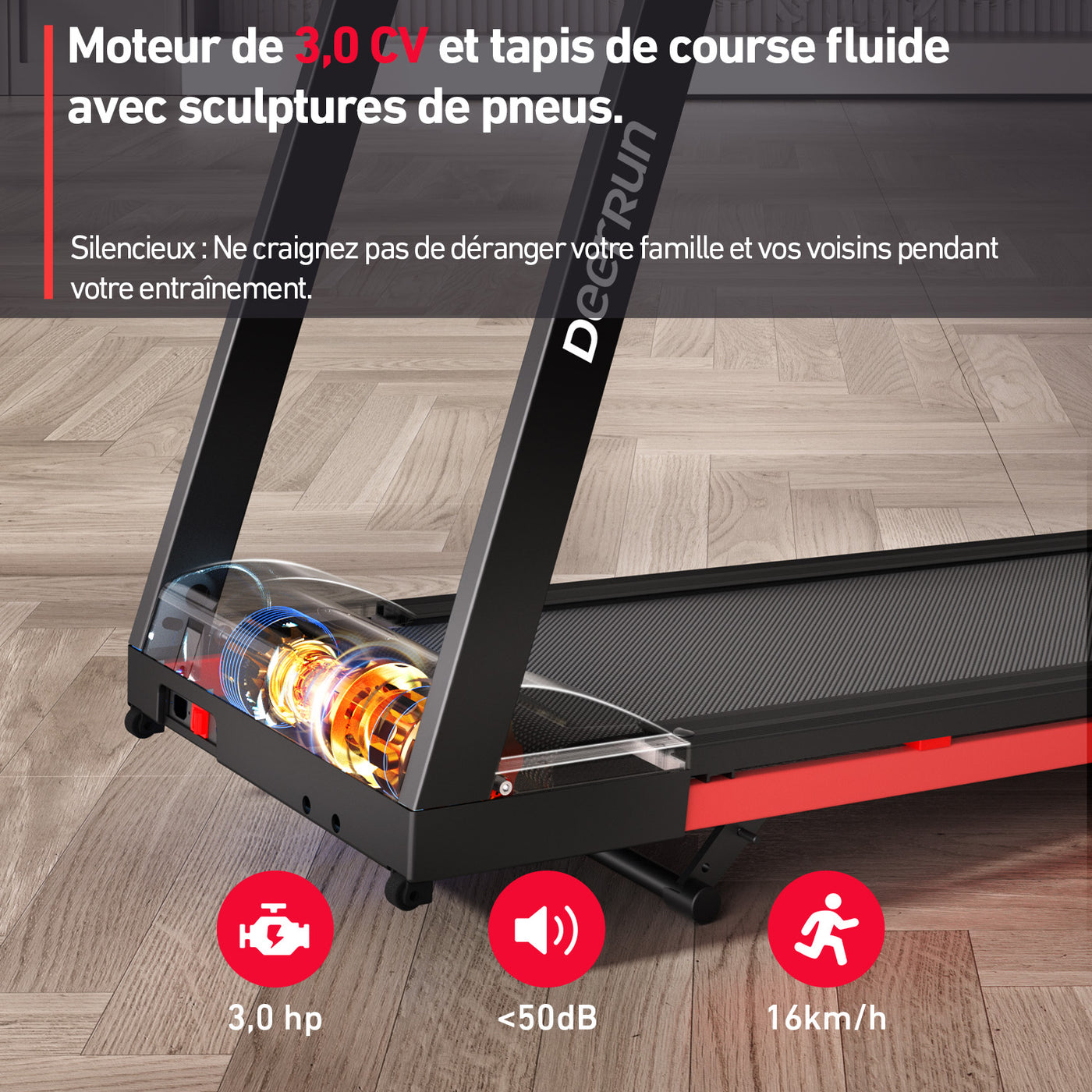 Tapis de course pliable avec inclinaison de 6 % |Capacité de charge de 158 kg, jusqu'à 16 km/h