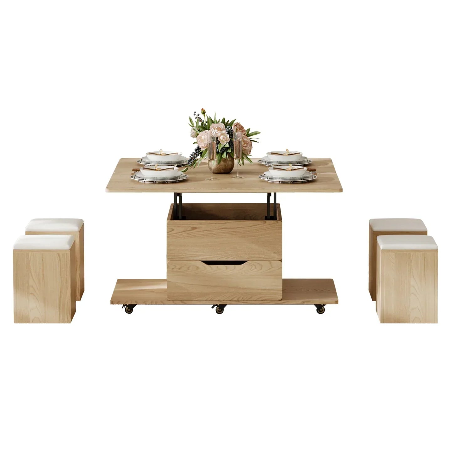 Table basse naturelle pliable à plateau relevable de 1000 mm