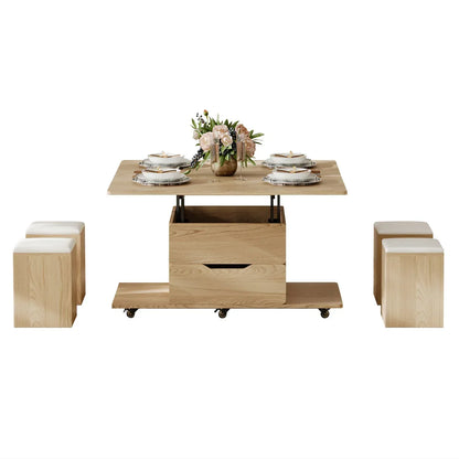 Table basse naturelle pliable à plateau relevable de 1000 mm
