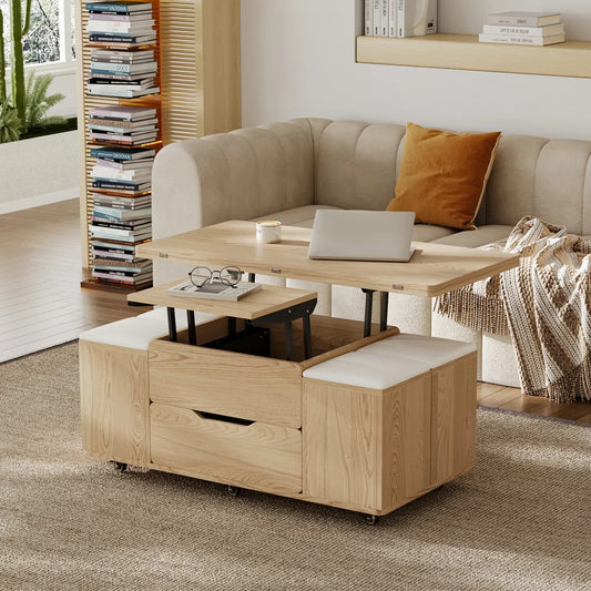 Table basse naturelle pliable à plateau relevable de 1000 mm