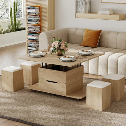 Table basse naturelle pliable à plateau relevable de 1000 mm