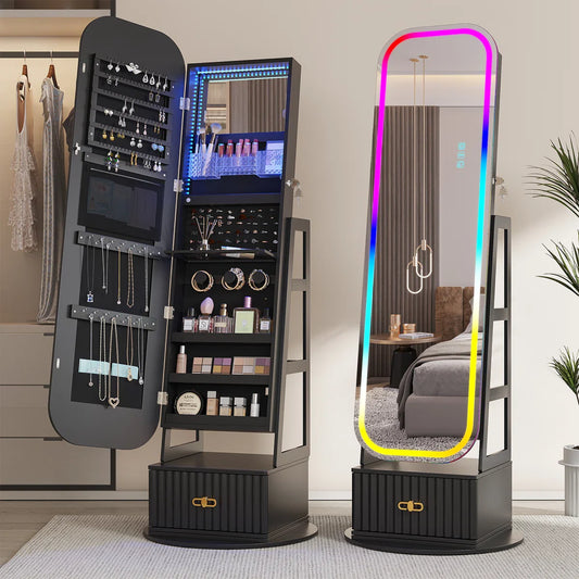 Armoire à bijoux avec miroir et éclairage LED