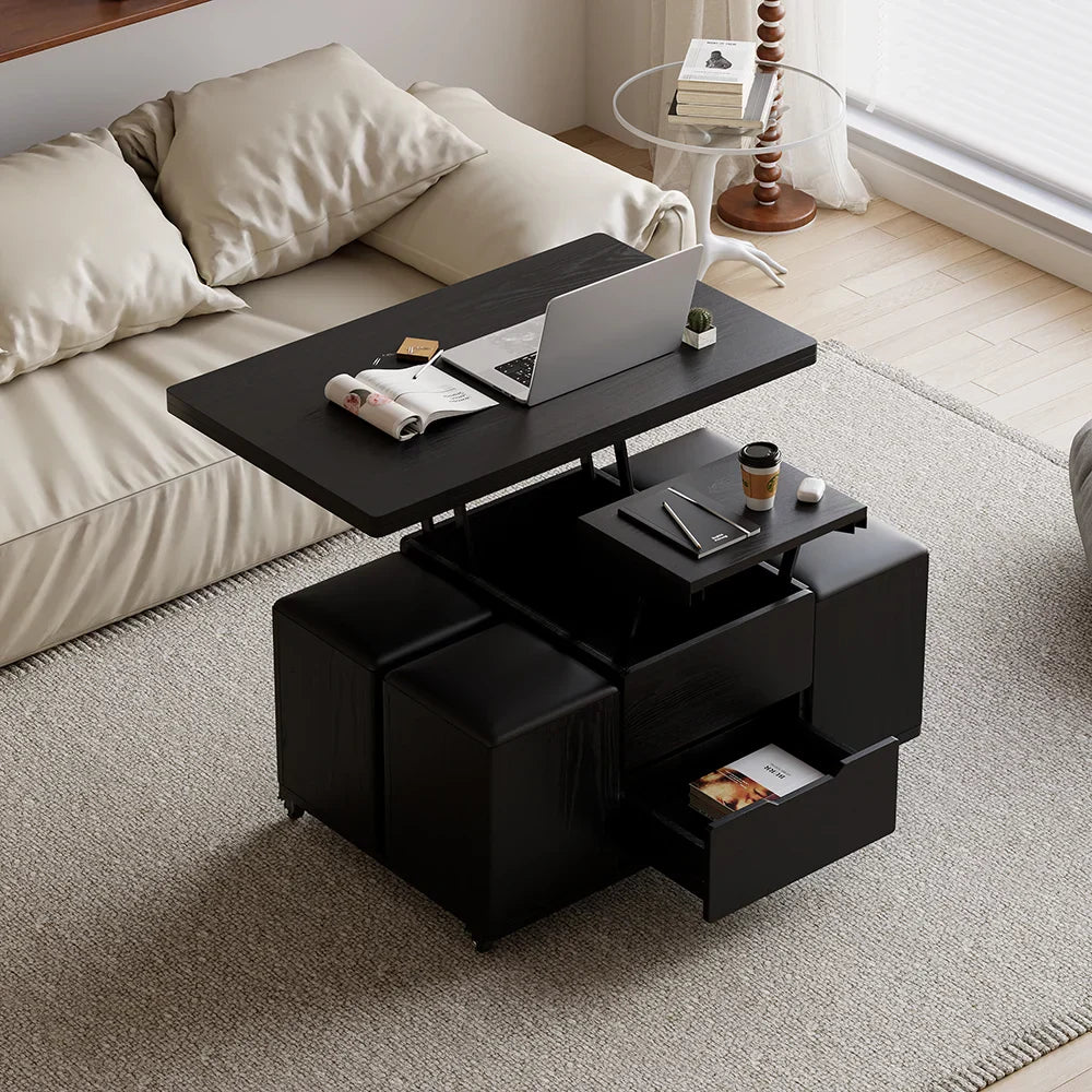 Table basse naturelle pliable à plateau relevable de 1000 mm
