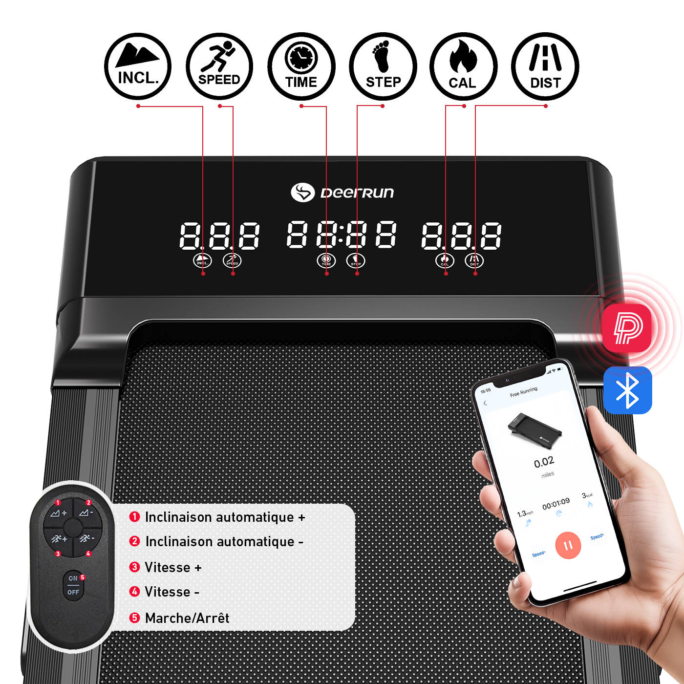 Tapis de course Smart Walk avec inclinaison automatique de 12 % et télécommande