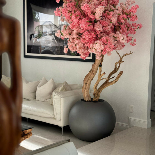 Sphère Sakura – Cerisier Artisanal avec Vase Métal Mat 76 cm