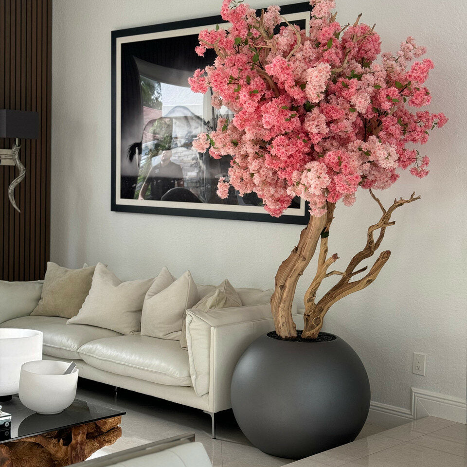 Sphère Sakura – Cerisier Artisanal avec Vase Métal Mat 76 cm