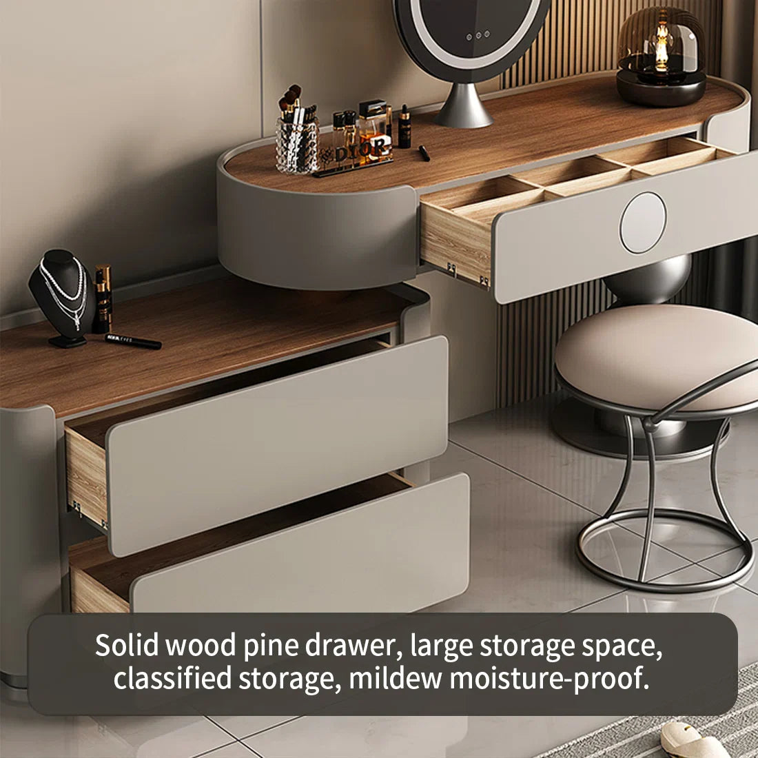 Cassandra Vanity – Coiffeuse Élégante avec Miroir &amp; Rangements