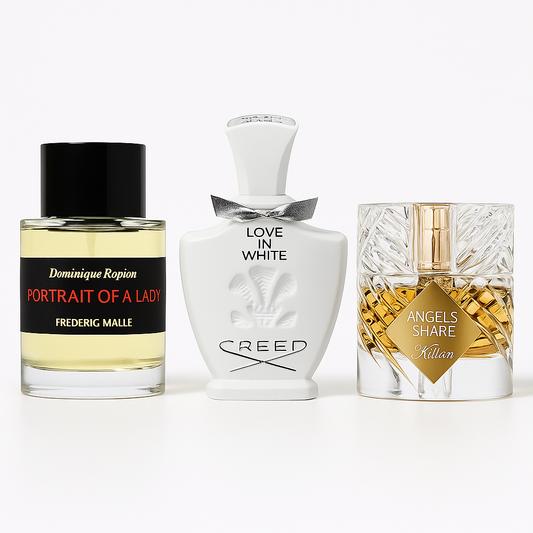 Coffret Harmonie Précieuse – Love in White de Creed, Portrait of a Lady de Frédéric Malle et Angels’ Share de Kilian [100 ml]