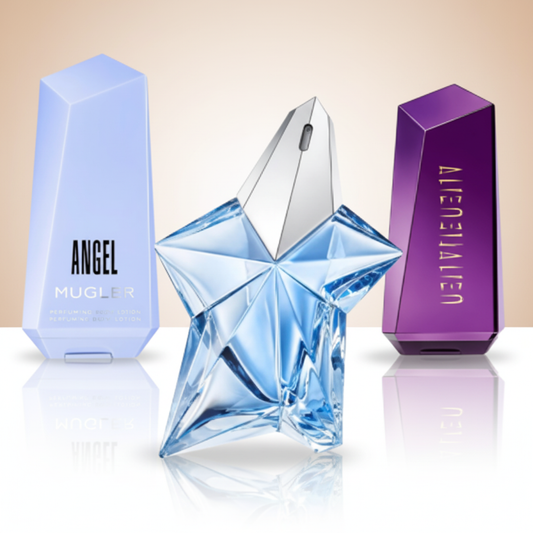 Coffret Douceur Céleste – Angel Body Cream, Angel Eau de Parfum et Alien Body Cream de Mugler [200 ml]