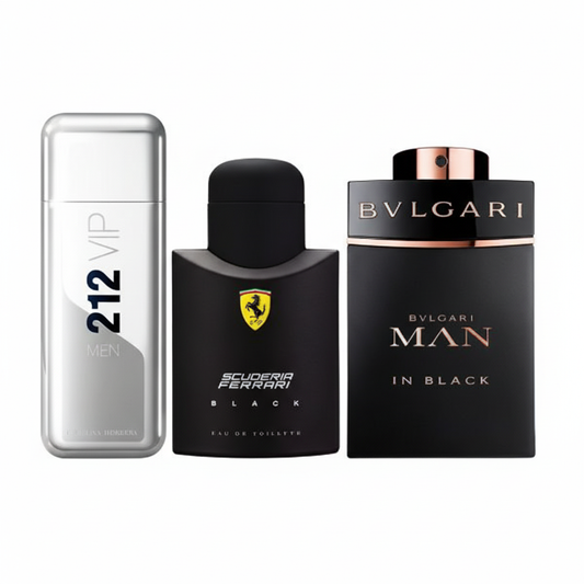 Coffret Élégance Nocturne – 212 VIP, Ferrari Black et Bvlgari In Black [100 ml]