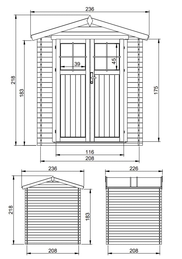 Abri de jardin en bois M369F – 220 x 220 cm – 4 m2
