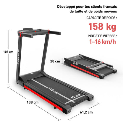 Tapis de course pliable avec inclinaison de 6 % |Capacité de charge de 158 kg, jusqu'à 16 km/h